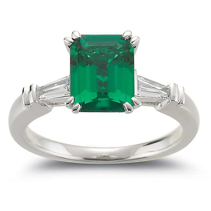 Anillo, Esmeralda y Diamantes 0.38 ctw, Oro Blanco 14kt — Imagen 1 de 2