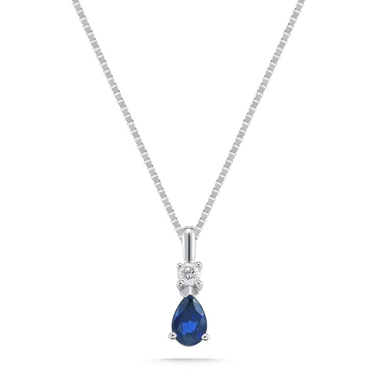 Dije de Zafiro Azul y Diamante, 0.10ctw, Oro Blanco, 14K — Imagen 1 de 4