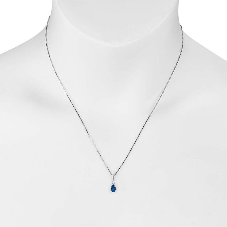 Dije de Zafiro Azul y Diamante, 0.10ctw, Oro Blanco, 14K — Imagen 2 de 4
