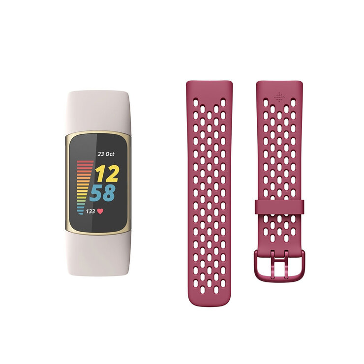 Fitbit Bundle Tracker Charge 5 Lunar White + Correa Deportiva Chica Black Cherry — Imagen 2 de 4