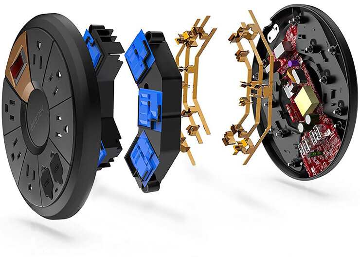 Bestek Supresor Multi-Contactos Circular Negro, 6 AC, 4 USB, 220 J De Protección — Imagen 2 de 4