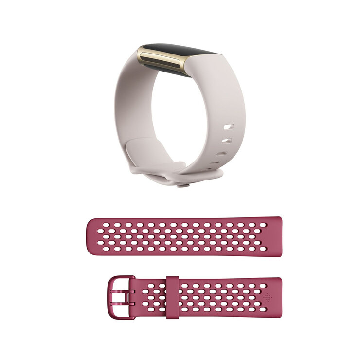 Fitbit Bundle Tracker Charge 5 Lunar White + Correa Deportiva Chica Black Cherry — Imagen 3 de 4