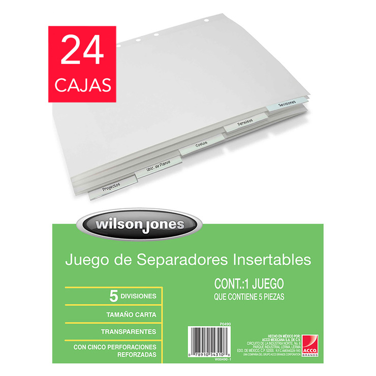 Wilson Jones Separadores Insertables 5 Divisiones Transparentes 24 Cajas — Imagen 1 de 2