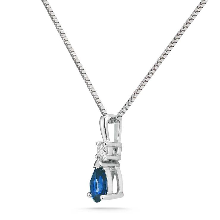 Dije de Zafiro Azul y Diamante, 0.10ctw, Oro Blanco, 14K — Imagen 4 de 4