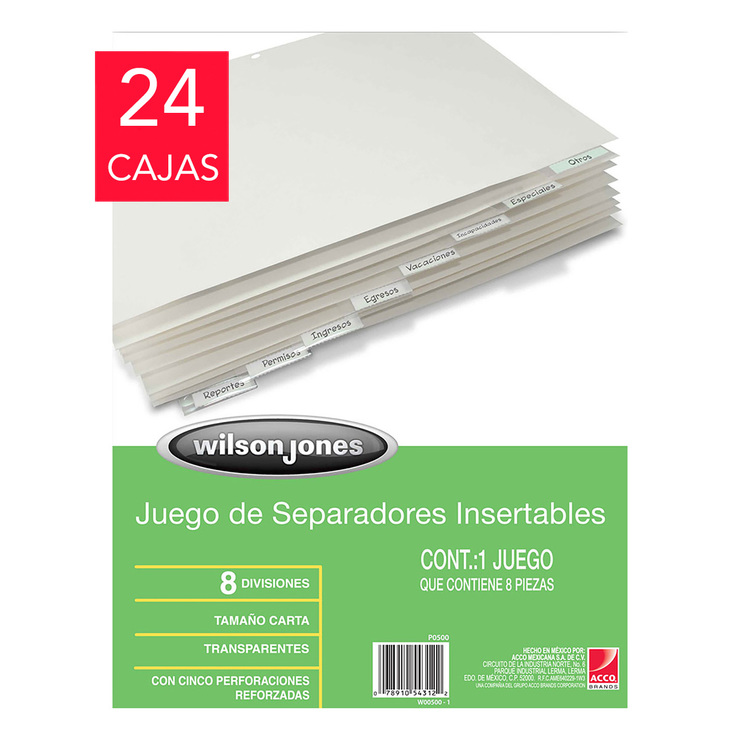 Wilson Jones Separadores Insertables 8 Divisiones Transparentes con 24 Cajas — Imagen 1 de 2