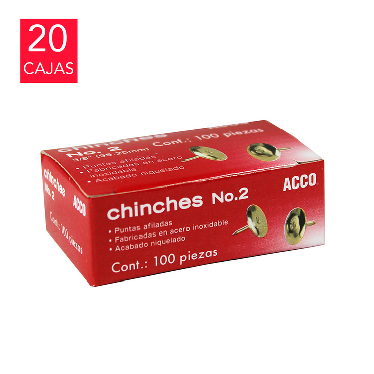 ACCO Chinces No. 2 de 3/8" para Tablero de Corcho con 20 Cajas — Imagen 1 de 3