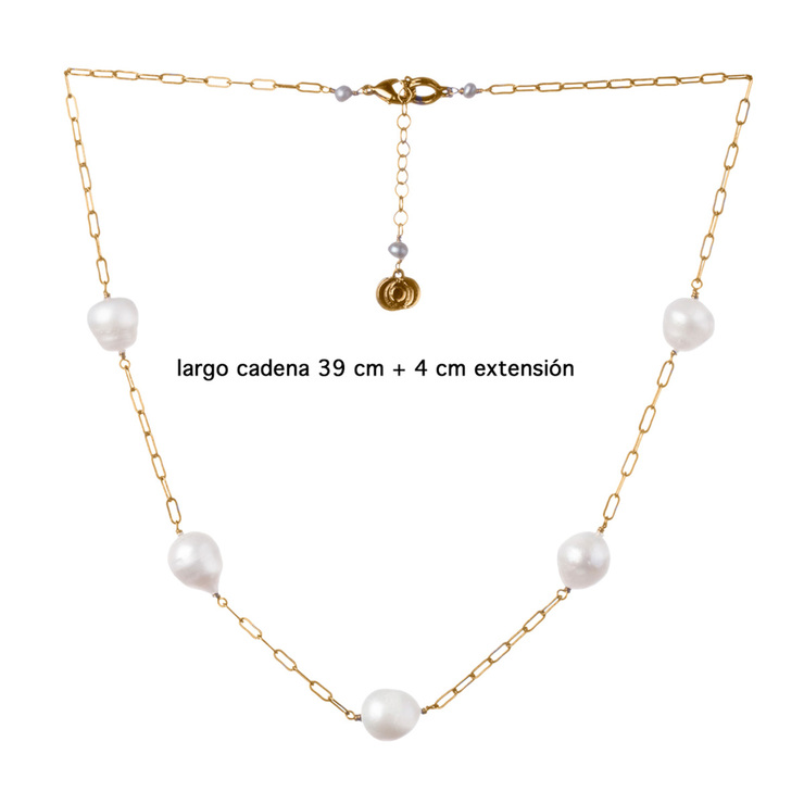 Ablime, Collar de Eslabones en Baño de Oro, con Perlas de Río — Imagen 2 de 4