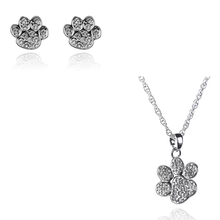 Mayfer, Juego de Aretes y Collar con Dije, en Forma de Huellas, con Cristal Austríaco — Imagen 1 de 4