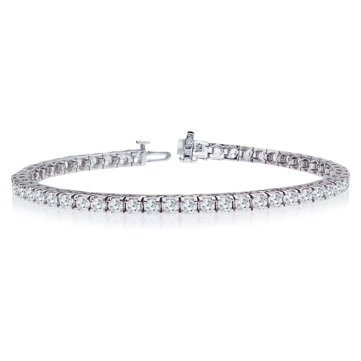 7.0ctw, Pulsera tenis de Diamantes, 17.78cm, Corte Redondo, Oro Blanco 18K