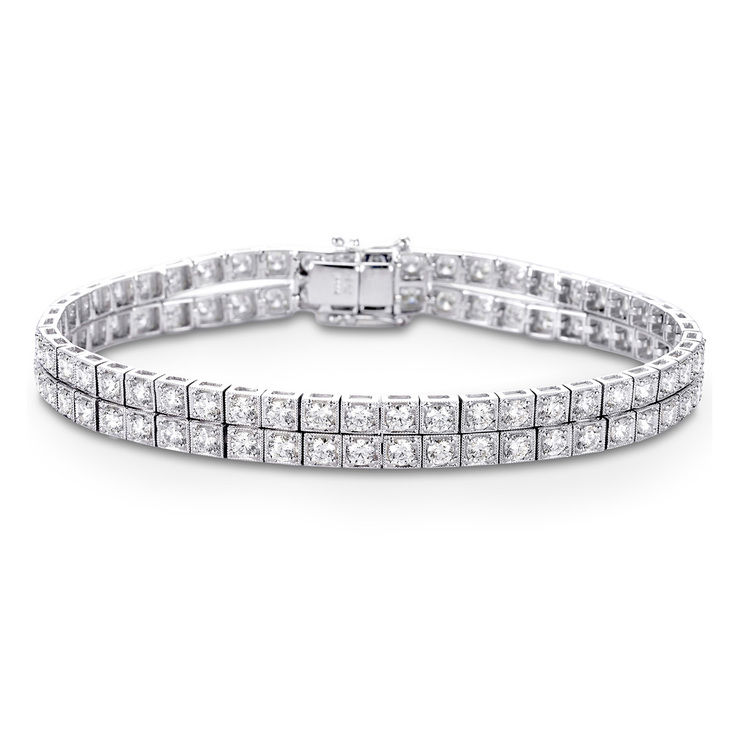 6.40ctw, Pulsera Doble de Diamantes, Corte Redondo Brillante, Oro Blanco de 14kt — Imagen 1 de 4