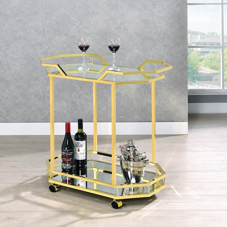 Coaster, Carrito de Servicio Dorado, Elegante Estilo Vintage con Espejo — Imagen 1 de 4