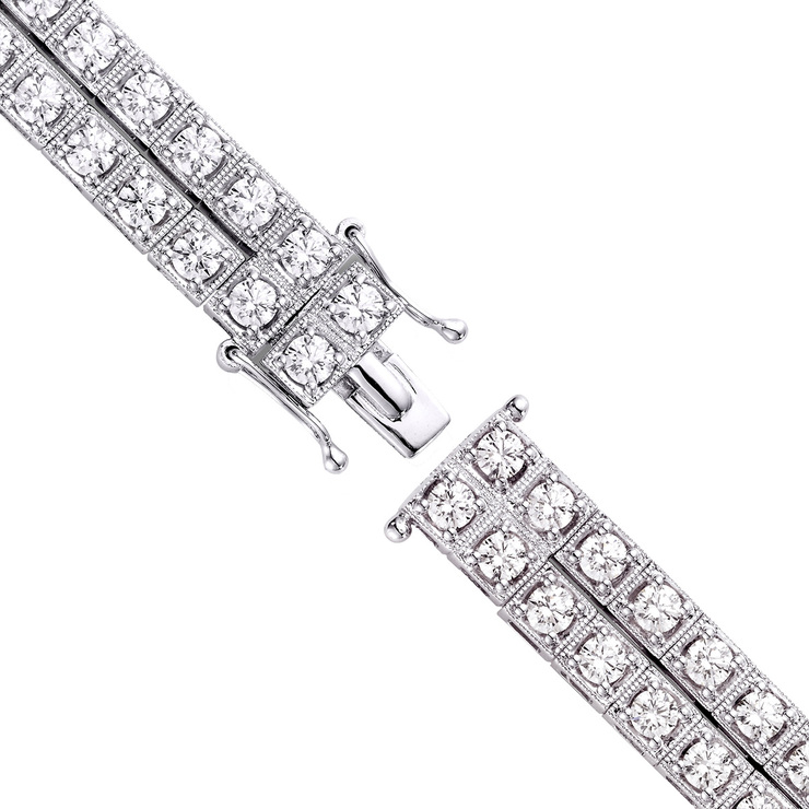 6.40ctw, Pulsera Doble de Diamantes, Corte Redondo Brillante, Oro Blanco de 14kt — Imagen 2 de 4