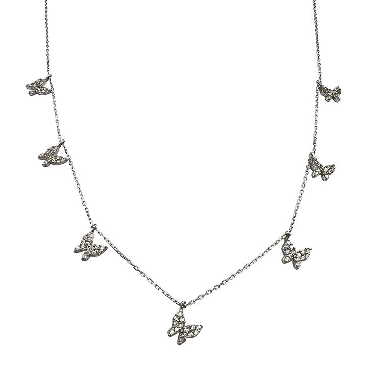 Avonza, Cadena de Plata  con Dijes Mariposas y Cristales Blancos — Imagen 1 de 2