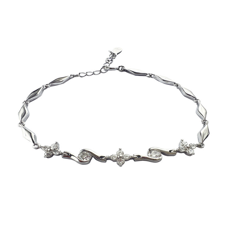 Avonza, Pulsera de Plata con Dijes de  Flores y Cristales Blancos — Imagen 1 de 2
