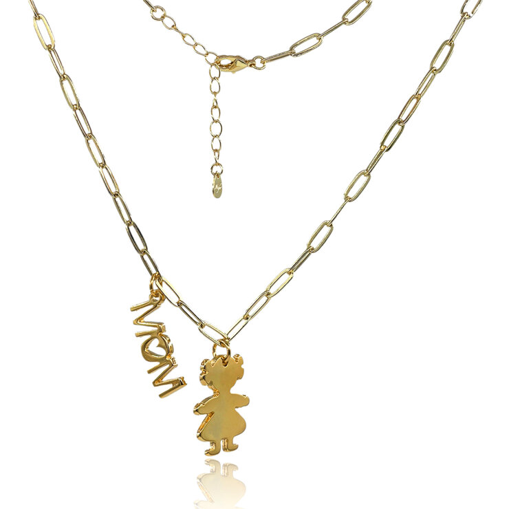 Mayfer, Collar de Eslabones con Figura Niña y Leyenda "MOM" — Imagen 2 de 3