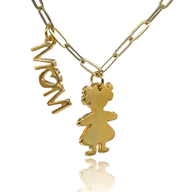 Mayfer, Collar de Eslabones con Figura Niña y Leyenda "MOM" — Imagen 1 de 3