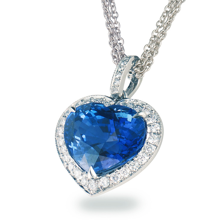 Collar de Zafiro Azul y Diamantes, Forma de Corazón, Oro Blanco de 18kt — Imagen 4 de 4