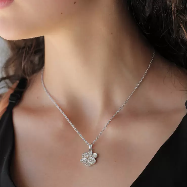 Mayfer, Juego de Aretes y Collar con Dije, en Forma de Huellas, con Cristal Austríaco — Imagen 4 de 4