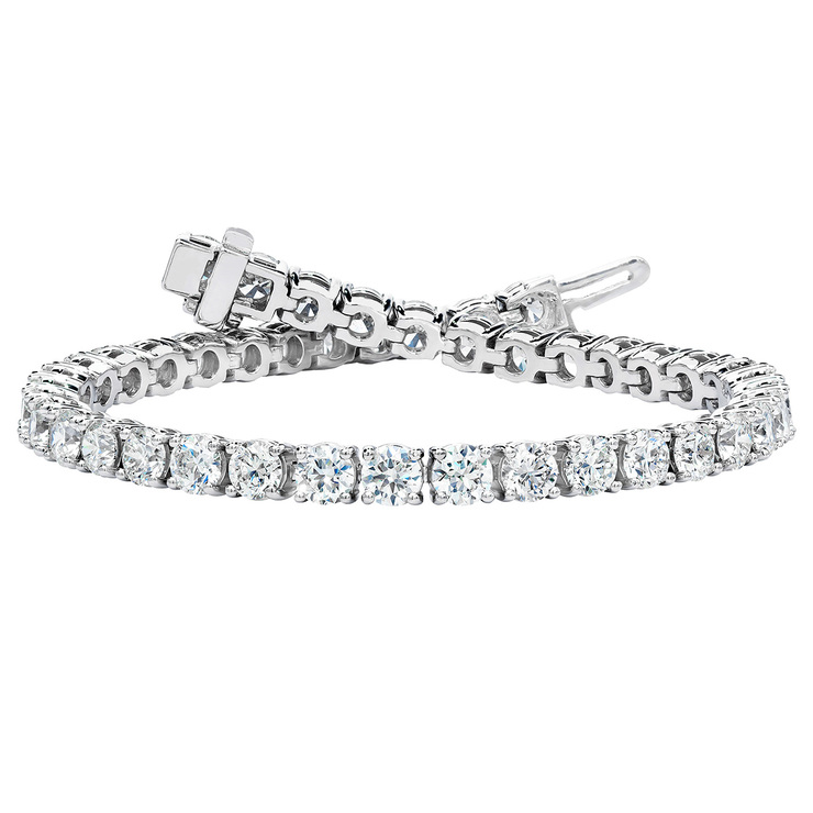 10.00ctw, Pulsera de Diamantes, 17.78cm, Corte Redondo Brillante, Oro Blanco de 14kt