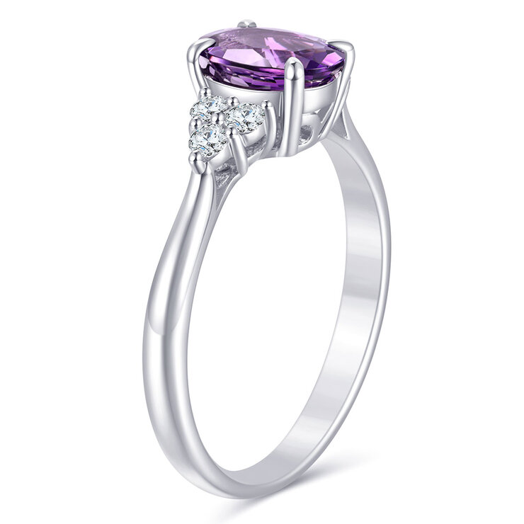 Anillo de Amatista con Diamantes 0.22ctw, Oro Blanco de 14K — Imagen 3 de 4