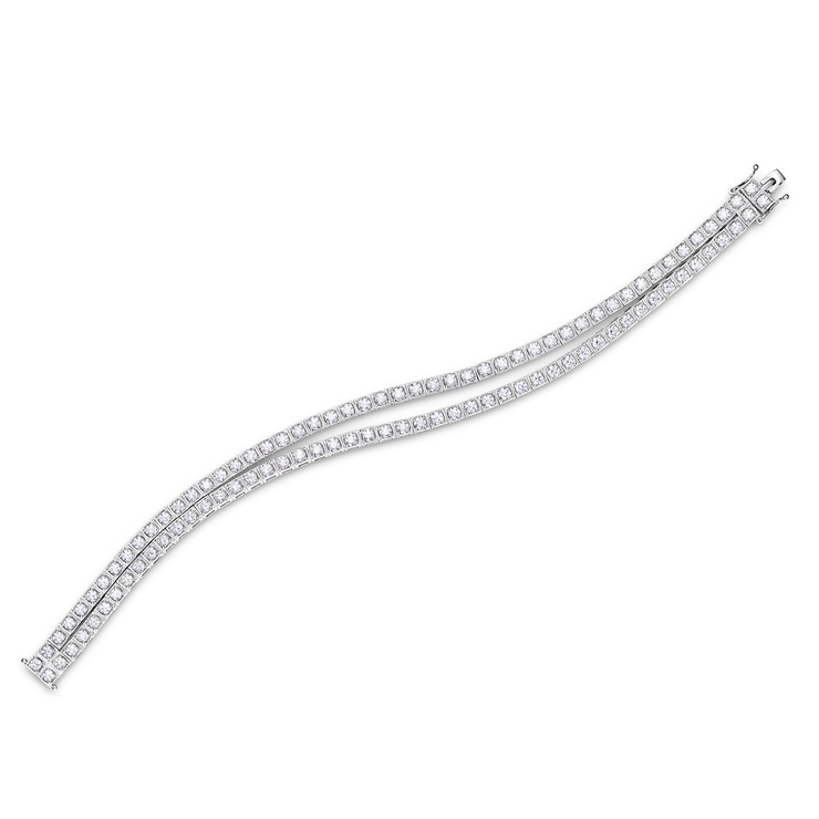6.40ctw, Pulsera Doble de Diamantes, Corte Redondo Brillante, Oro Blanco de 14kt — Imagen 4 de 4