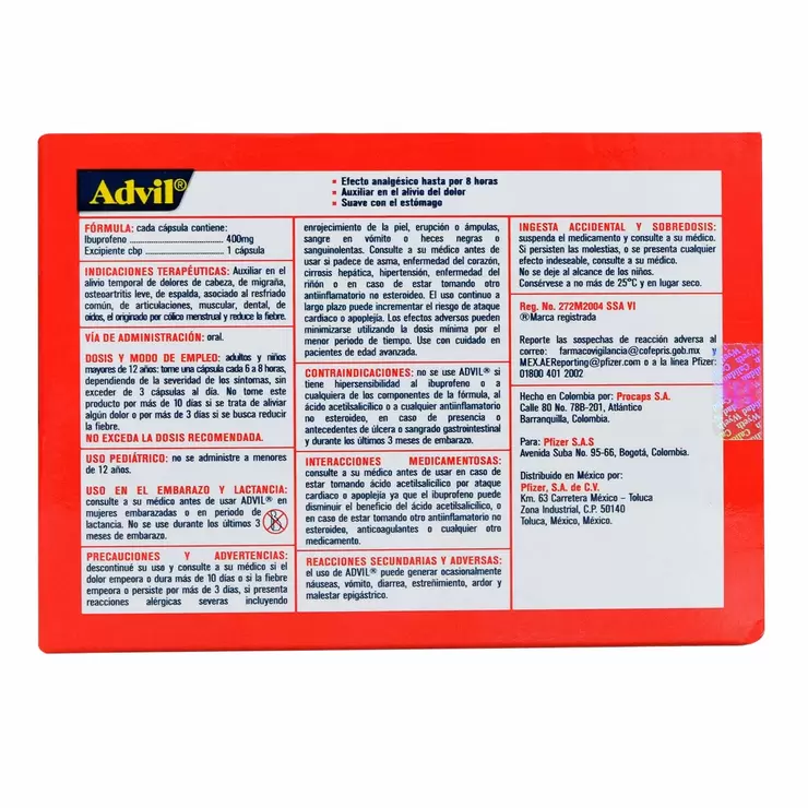 Advil Ibuprofeno 400mg  40 Tabletas  — Imagen 2 de 3