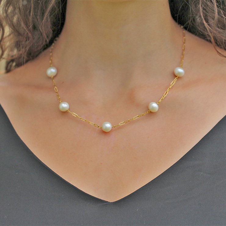 Ablime, Collar de Eslabones en Baño de Oro, con Perlas de Río — Imagen 4 de 4