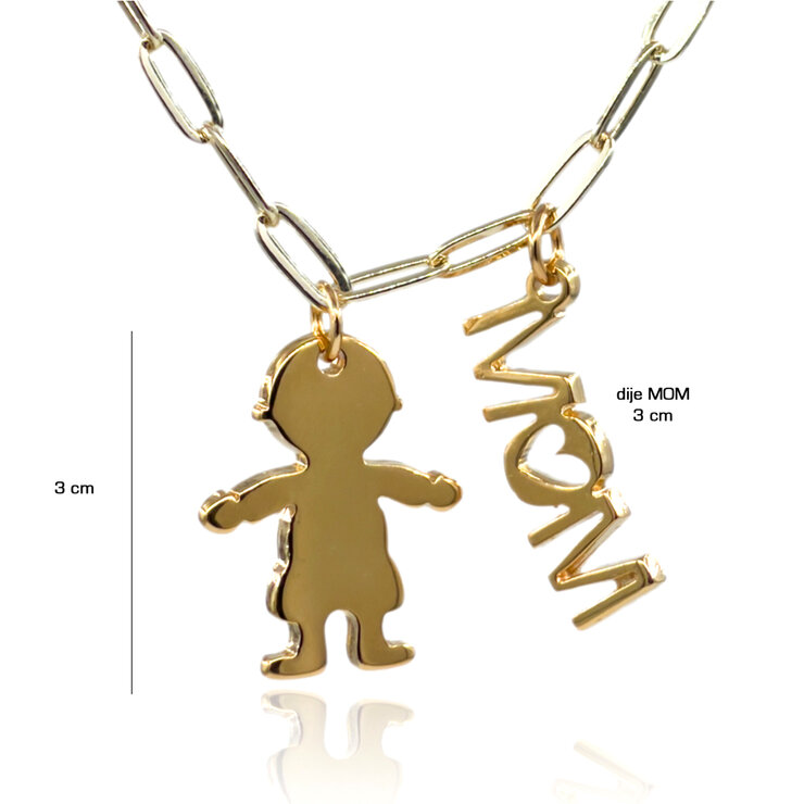 Mayfer, Collar de Eslabones con Figura Niño y Leyenda "MOM" — Imagen 2 de 3