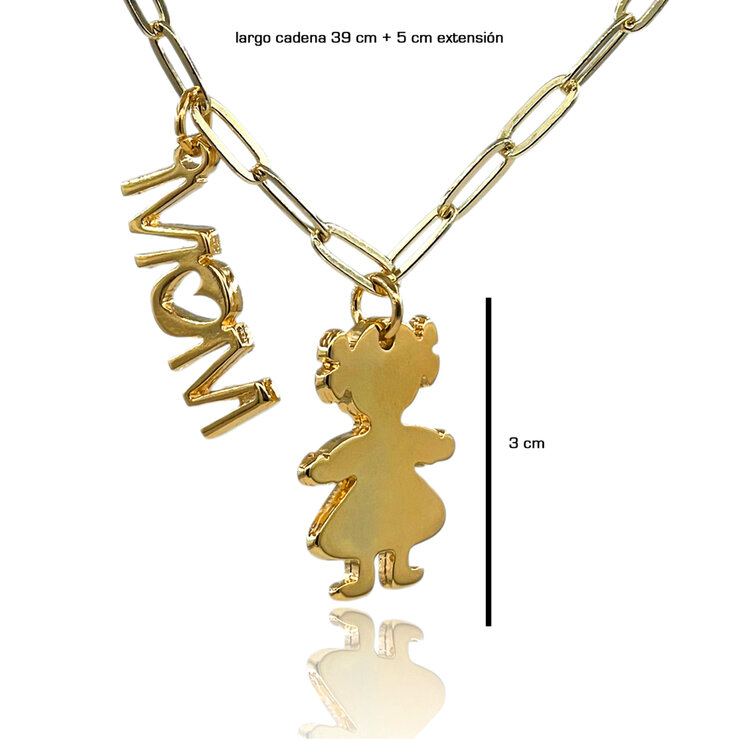 Mayfer, Collar de Eslabones con Figura Niña y Leyenda "MOM" — Imagen 3 de 3