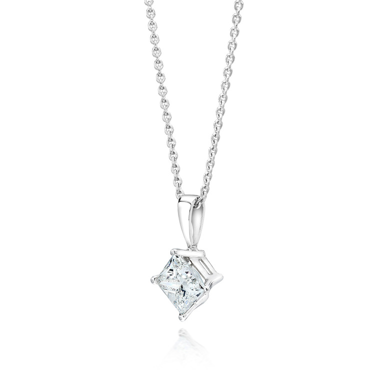 1.00ctw, Collar de Diamante Solitario, Corte Princesa, Platino — Imagen 2 de 2