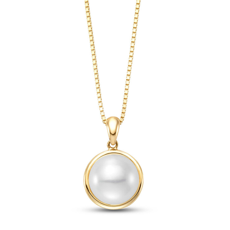 Collar de Perla, 9-10mm, Oro Amarillo de 14kt  — Imagen 1 de 4