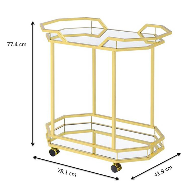 Coaster, Carrito de Servicio Dorado, Elegante Estilo Vintage con Espejo — Imagen 3 de 4