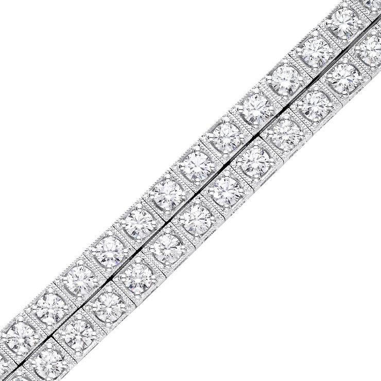 6.40ctw, Pulsera Doble de Diamantes, Corte Redondo Brillante, Oro Blanco de 14kt — Imagen 3 de 4