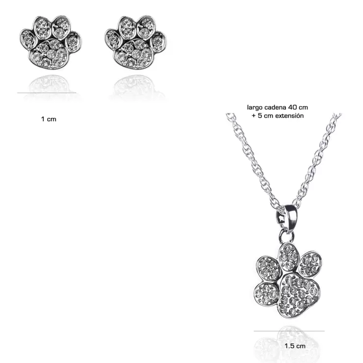 Mayfer, Juego de Aretes y Collar con Dije, en Forma de Huellas, con Cristal Austríaco — Imagen 3 de 4