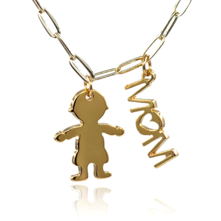 Mayfer, Collar de Eslabones con Figura Niño y Leyenda "MOM" — Imagen 1 de 3