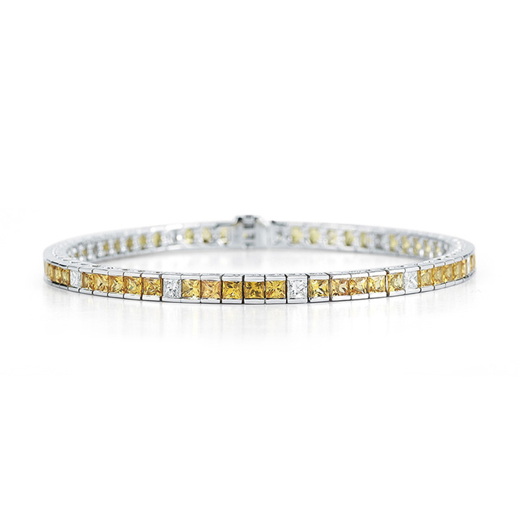Pulsera de Zafiros Amarillos y Diamantes 1.30ctw, Oro Blanco de 18kt