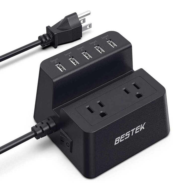 Bestek Supresor Multo-Contacto Tipo L Negro, 2 AC, 5 USB, Con Protección 1700 J — Imagen 1 de 4