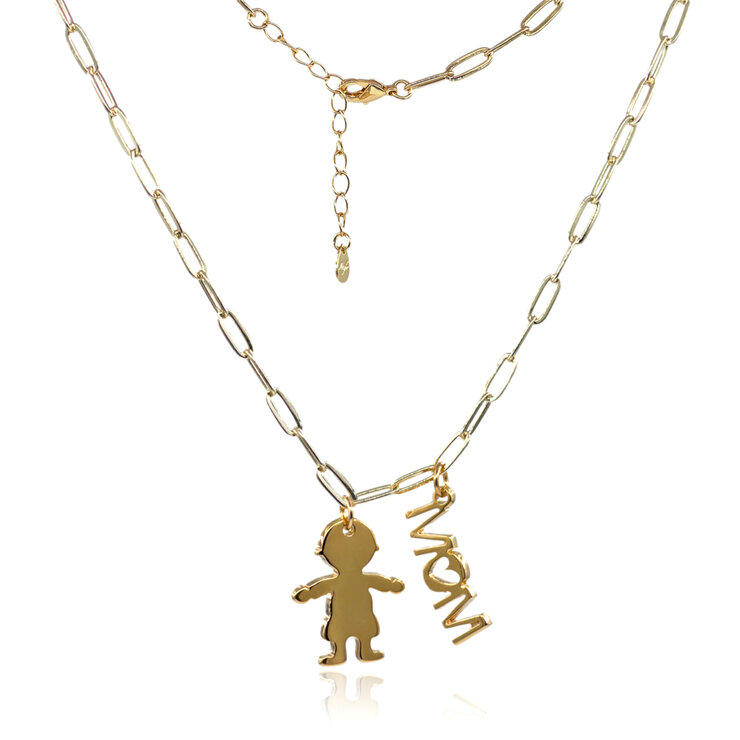 Mayfer, Collar de Eslabones con Figura Niño y Leyenda "MOM" — Imagen 3 de 3