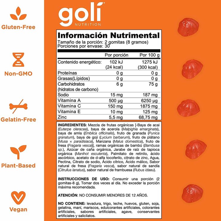 Goli Gomitas Mezcla de Frutas con Vitaminas 2 Frascos de 60 c/u — Imagen 4 de 4