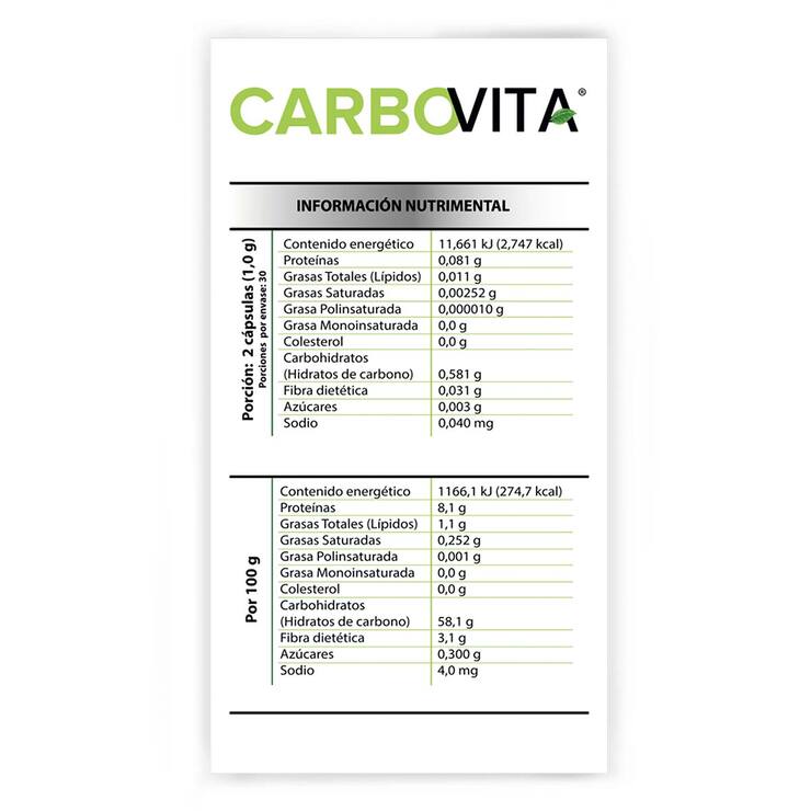 Carbovita, Carbón Activado, Jengibre, Té Verde y Clorofila 2 Frascos de 60 Cápsulas c/u — Imagen 4 de 4