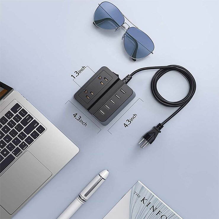 Bestek Supresor Multo-Contacto Tipo L Negro, 2 AC, 5 USB, Con Protección 1700 J — Imagen 2 de 4