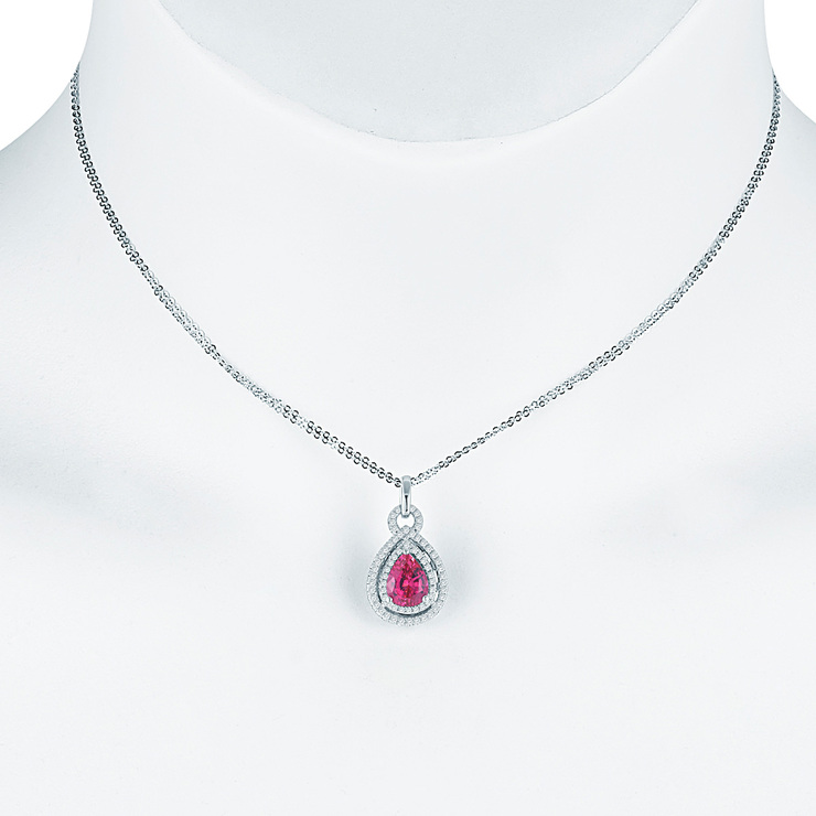 0.35ctw, Collar de Zafiro Rosa y Diamantes, Oro Blanco de 18kt — Imagen 4 de 4