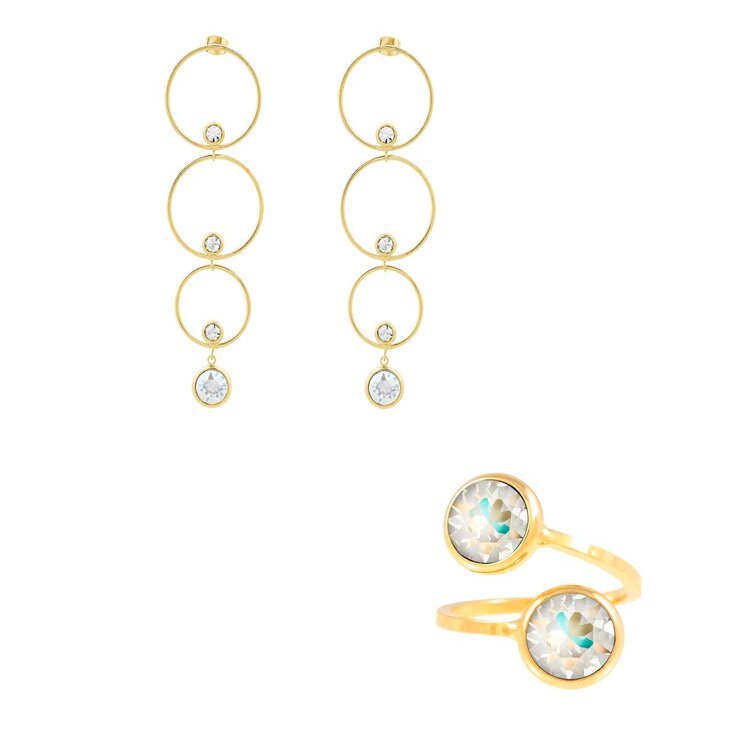 Mayfer, Juego de Aretes Largos y Anillo,  con Cristal Austríaco — Imagen 1 de 3