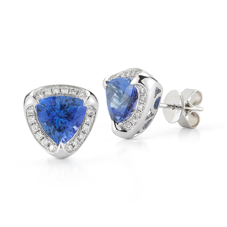 Aretes de Tanzanita y Diamantes (0.30ctw), Oro Blanco de 18kt — Imagen 1 de 2