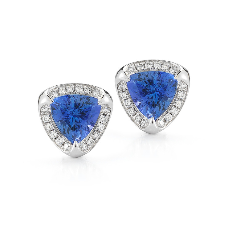 Aretes de Tanzanita y Diamantes (0.30ctw), Oro Blanco de 18kt — Imagen 2 de 2