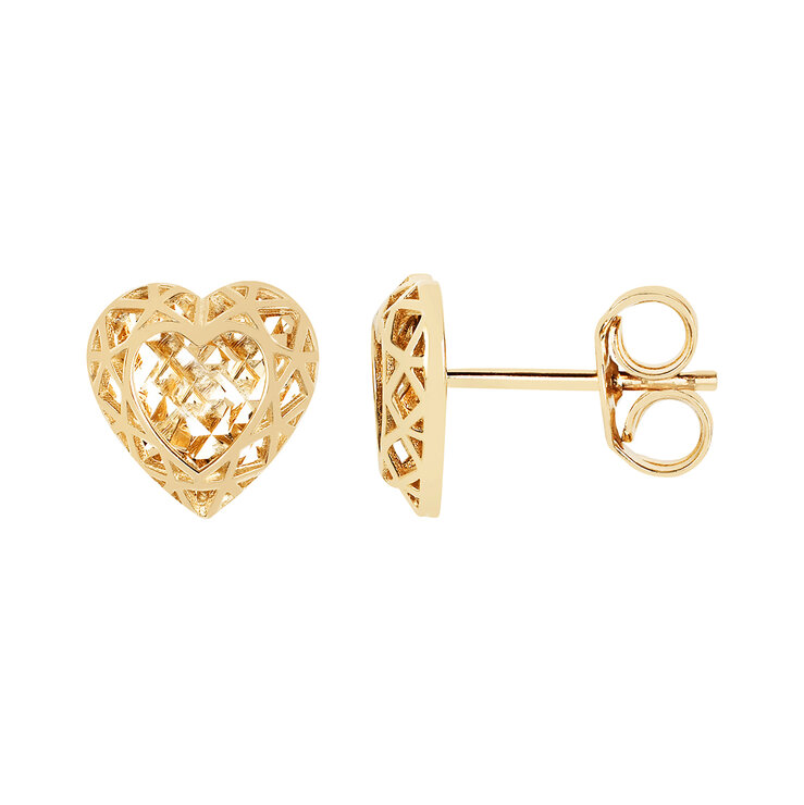 Aretes de Corazón, Oro Amarillo de 14K — Imagen 1 de 4