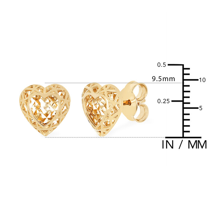 Aretes de Corazón, Oro Amarillo de 14K — Imagen 4 de 4