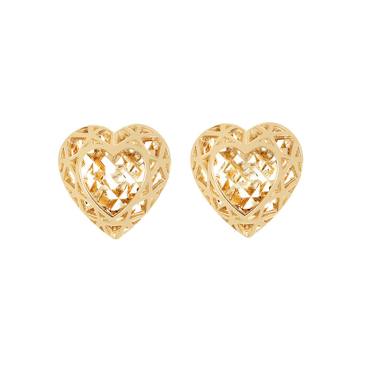 Aretes de Corazón, Oro Amarillo de 14K — Imagen 2 de 4