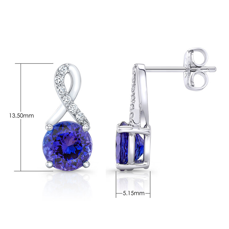 Aretes de Tanzanita 7mm y Diamantes (0.12ctw), Oro Blanco de 14K — Imagen 2 de 4