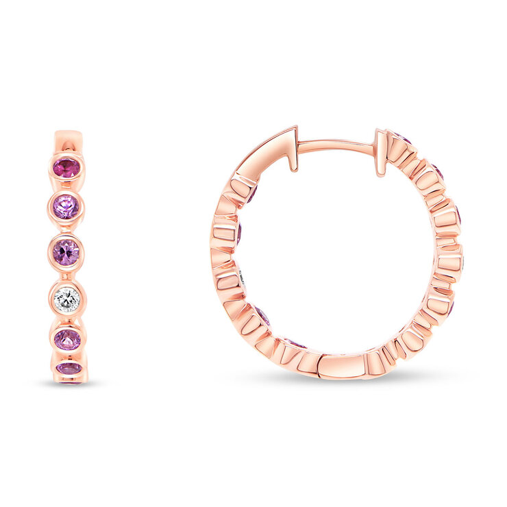 Aretes de Zafiro Rosa y Diamantes 0.08ctw, Oro Rosa de 14K — Imagen 2 de 4
